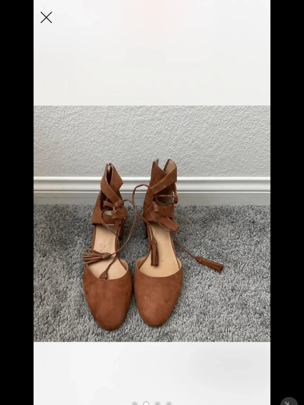 Franco Sarto Tan Suede Lace-Up Pointed Toe Low Heel Flats